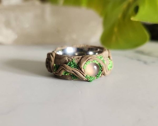 Alternate image for Pink Chalcedony Polymer Clay and Stainless Steel Ring