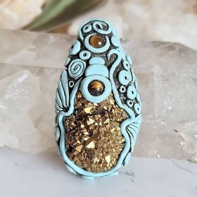 Alternate image for Titanium Druzy Quartz and Tigers Eye Pisces Zodiac Pendant