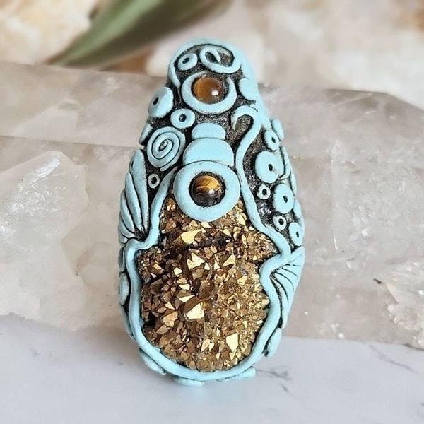 Alternate image for Titanium Druzy Quartz and Tigers Eye Pisces Zodiac Pendant