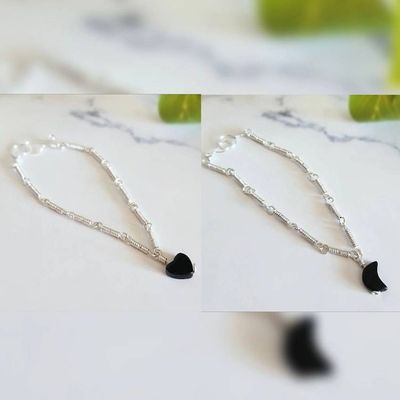 Alternate image for Onyx Sterling Silver Bracelet, Moon or Heart Charm