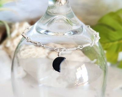 Alternate image for Onyx Sterling Silver Bracelet, Moon or Heart Charm
