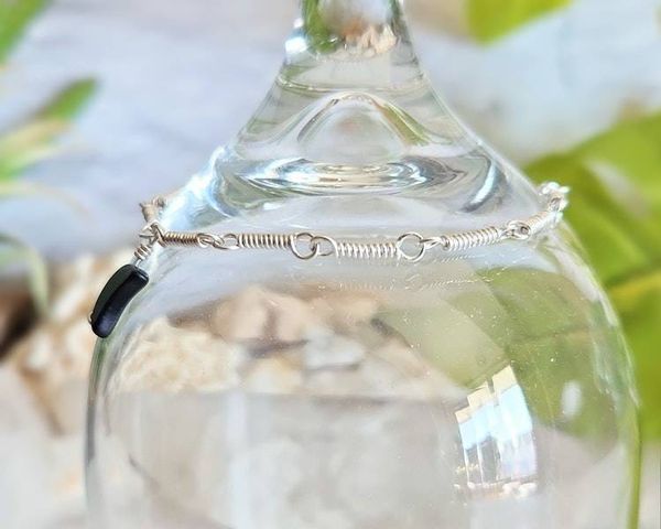 Alternate image for Onyx Sterling Silver Bracelet, Moon or Heart Charm