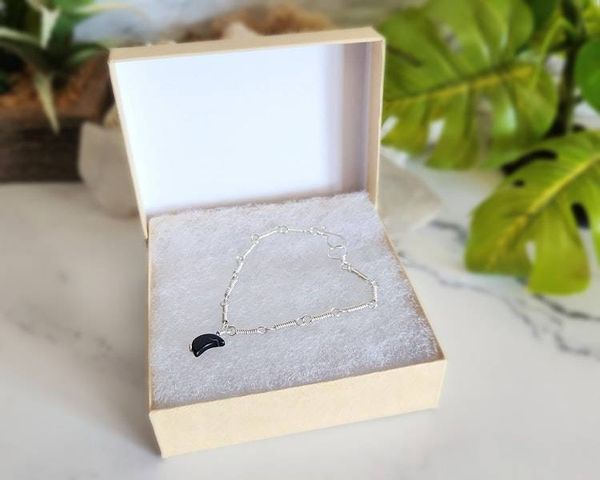 Alternate image for Onyx Sterling Silver Bracelet, Moon or Heart Charm