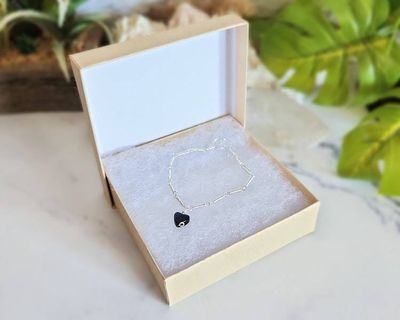 Alternate image for Onyx Sterling Silver Bracelet, Moon or Heart Charm