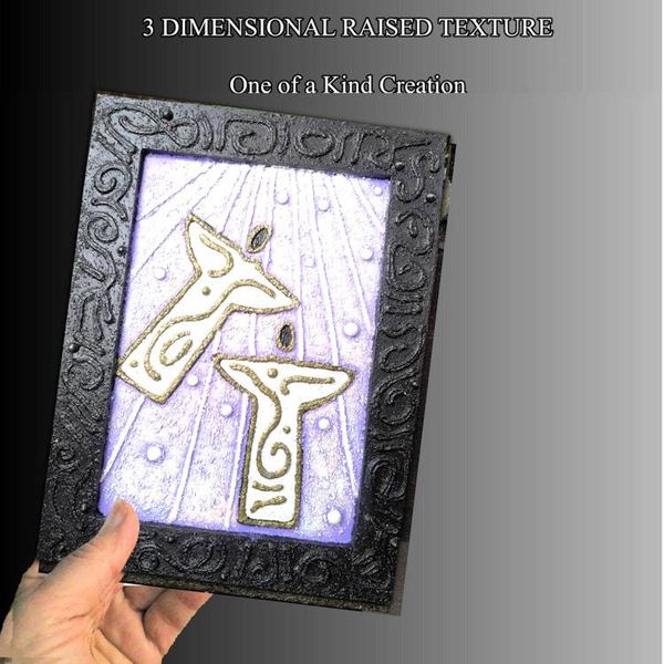 Alternate image for Two Angels - Original 3D Textured Painting on Wood Cradle with Integrated Dimensional Frame - 9-3/4 x 13 x 3/4 - Multi-Layer Raised Swirls - Unframed - Free Shipping