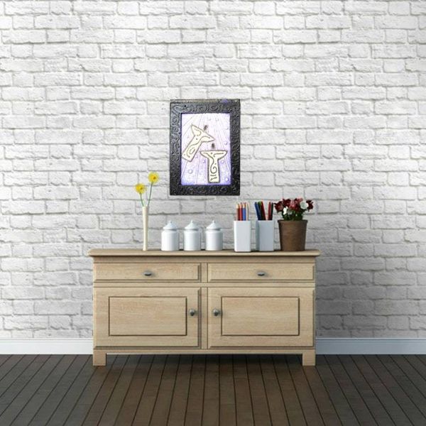 Alternate image for Two Angels - Original 3D Textured Painting on Wood Cradle with Integrated Dimensional Frame - 9-3/4 x 13 x 3/4 - Multi-Layer Raised Swirls - Unframed - Free Shipping