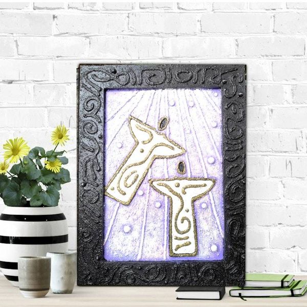 Alternate image for Two Angels - Original 3D Textured Painting on Wood Cradle with Integrated Dimensional Frame - 9-3/4 x 13 x 3/4 - Multi-Layer Raised Swirls - Unframed - Free Shipping