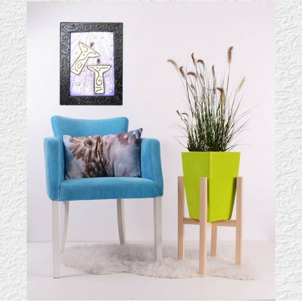 Alternate image for Two Angels - Original 3D Textured Painting on Wood Cradle with Integrated Dimensional Frame - 9-3/4 x 13 x 3/4 - Multi-Layer Raised Swirls - Unframed - Free Shipping