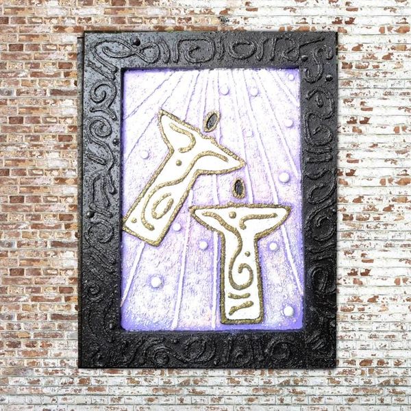 Alternate image for Two Angels - Original 3D Textured Painting on Wood Cradle with Integrated Dimensional Frame - 9-3/4 x 13 x 3/4 - Multi-Layer Raised Swirls - Unframed - Free Shipping