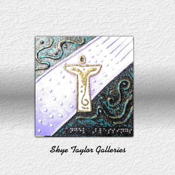Alternate image for Angels Blessings No. 3 - Original 3D Textured Painting on Wood Cradle with Austrian Crystal Braille - 10 x 10 x 1 - Multi-Layer Raised Swirls - Unframed - Free Shipping
