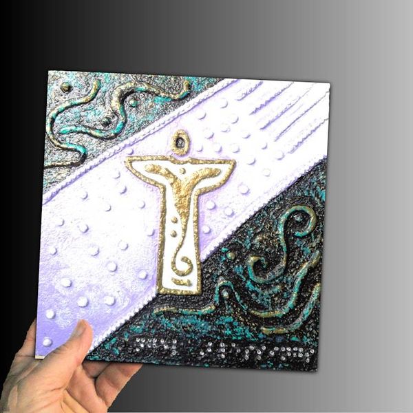 Alternate image for Angels Blessings No. 3 - Original 3D Textured Painting on Wood Cradle with Austrian Crystal Braille - 10 x 10 x 1 - Multi-Layer Raised Swirls - Unframed - Free Shipping