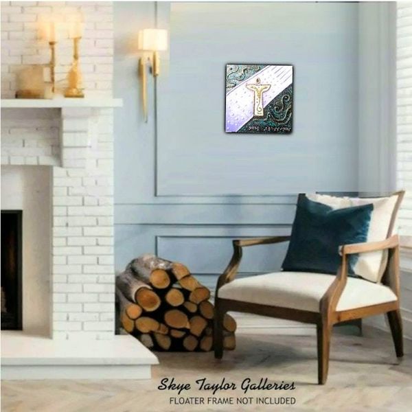 Alternate image for Angels Blessings No. 3 - Original 3D Textured Painting on Wood Cradle with Austrian Crystal Braille - 10 x 10 x 1 - Multi-Layer Raised Swirls - Unframed - Free Shipping
