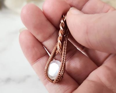 Alternate image for Rainbow Moonstone Copper Wire Wrapped Pendant