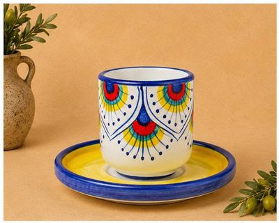 Alternate image for Intreccio Espresso Cup & Saucer Set | Hand-Painted Italian Espresso Set from Deruta