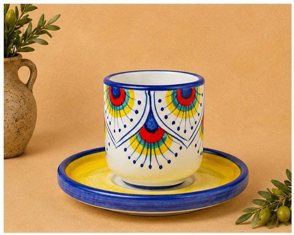 Alternate image for Intreccio Espresso Cup & Saucer Set | Hand-Painted Italian Espresso Set from Deruta