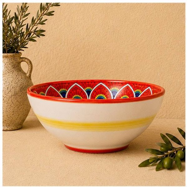 Alternate image for Intreccio Red Deep Pasta & Soup Bowl | Hand-Painted Italian Pasta Bowl from Deruta