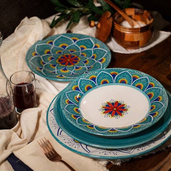 Alternate image for Intreccio Teal 4-Piece Place Setting | Hand-Painted Italian Dinnerware from Deruta
