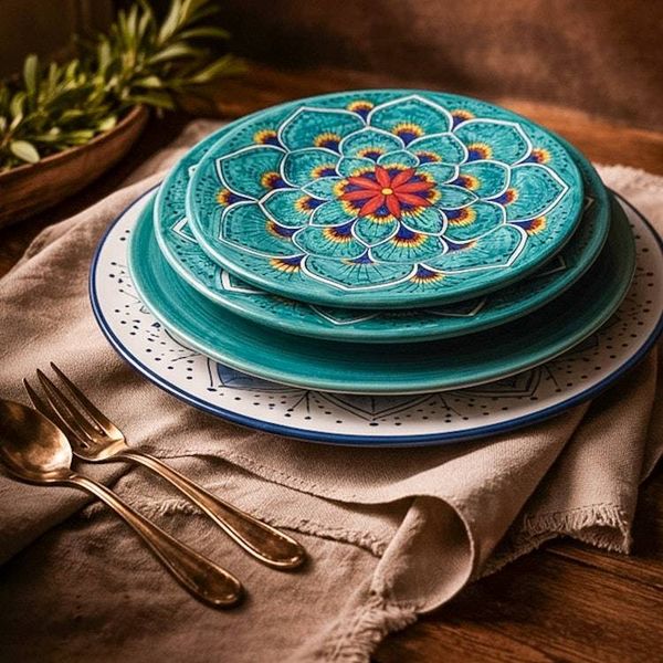 Alternate image for Intreccio Teal 4-Piece Place Setting | Hand-Painted Italian Dinnerware from Deruta
