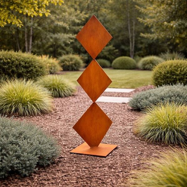 Alternate image for 48 Rusted Steel Garden Sculpture | Modern Metal Yard Art | Geometric Outdoor Sculpture | Freestanding Landscape Accent