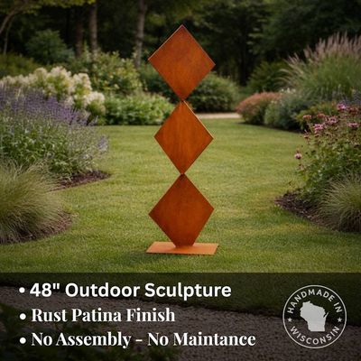 Alternate image for Geometric Metal Garden Sculpture | 48 Rusted Steel Outdoor Art | Aligned