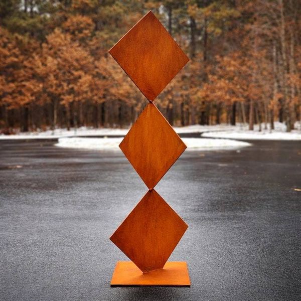 Alternate image for 48 Rusted Steel Garden Sculpture | Modern Metal Yard Art | Geometric Outdoor Sculpture | Freestanding Landscape Accent