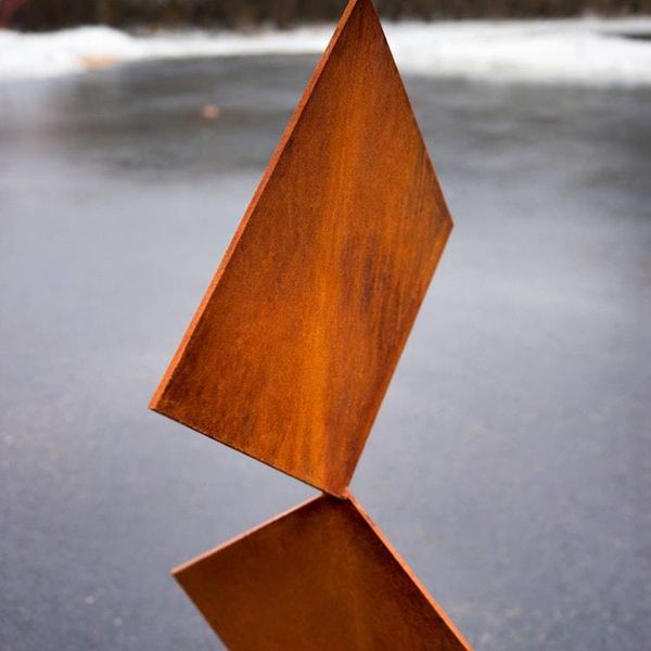 Alternate image for 48 Rusted Steel Garden Sculpture | Modern Metal Yard Art | Geometric Outdoor Sculpture | Freestanding Landscape Accent