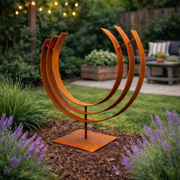 Alternate image for 30 Rusted Steel Garden Sculpture | Modern Metal Yard Art | Abstract Outdoor Sculpture | Freestanding Landscape Accent