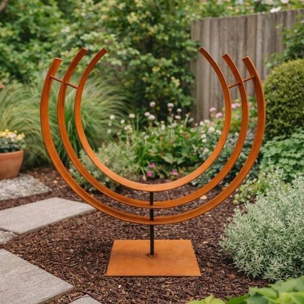 Alternate image for 30 Rusted Steel Garden Sculpture | Modern Metal Yard Art | Abstract Outdoor Sculpture | Freestanding Landscape Accent