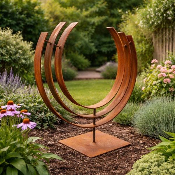 Alternate image for 30 Rusted Steel Garden Sculpture | Modern Metal Yard Art | Abstract Outdoor Sculpture | Freestanding Landscape Accent