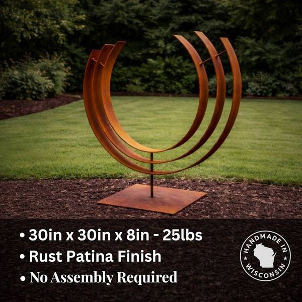 Alternate image for 30 Rusted Steel Garden Sculpture | Modern Metal Yard Art | Abstract Outdoor Sculpture | Freestanding Landscape Accent