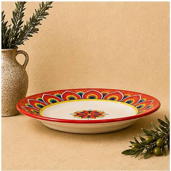 Alternate image for Intreccio Red Rimmed Soup & Pasta Bowl | Hand-Painted Italian Soup Bowl from Deruta