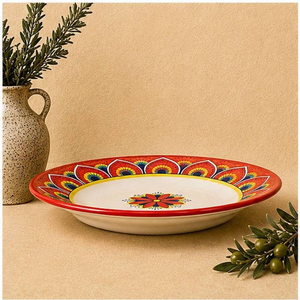 Intreccio Red Rimmed Soup & Pasta Bowl | Hand-Painted Italian Soup Bowl from Deruta
