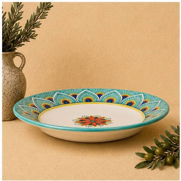 Alternate image for Intreccio Teal Rimmed Soup & Pasta Bowl | Hand-Painted Italian Soup Bowl from Deruta