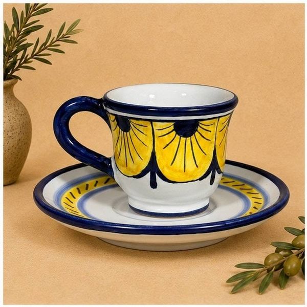 Alternate image for Stratificata Espresso Cup & Saucer | Hand-Painted Italian Espresso Set from Deruta
