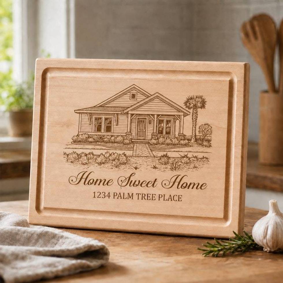 Custom House Portrait Cutting Board, Engraved Photo on Wood Charcuterie Board, Realtor Housewarming Gift, Personalized New Home Closing Gift