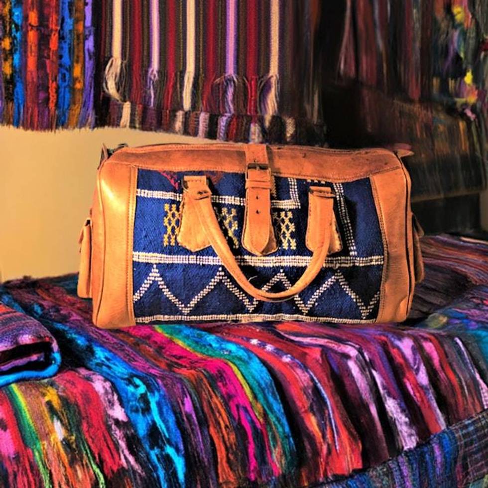 Blue Kilim and Leather Travel Bag