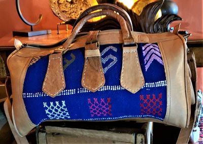 Alternate image for Blue Kilim and Leather Travel Bag