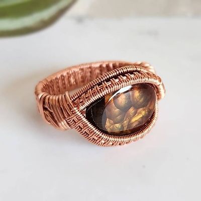Alternate image for Fire Agate Copper Wire Wrapped Ring