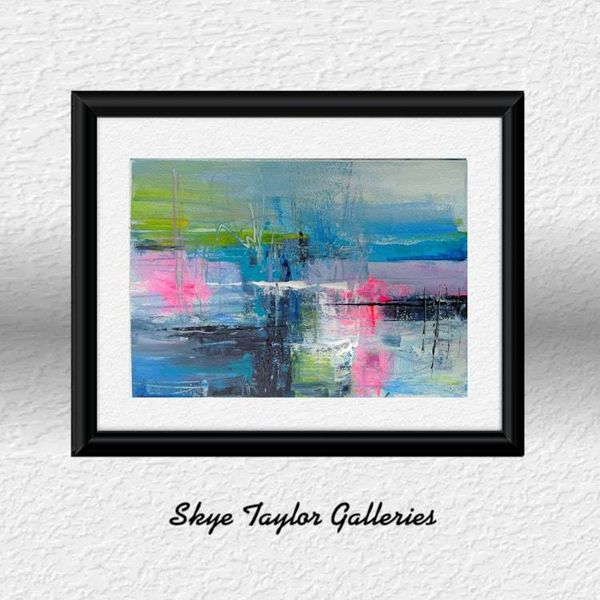 Alternate image for Sunset Lake - Original Abstract Acrylic Painting on Watercolor Paper - 14 x 11 - Palette Knife Reflection Texture - Unframed - Free Shipping