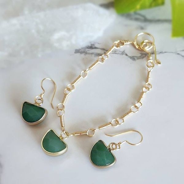 Alternate image for Aventurine Gold-Colored Sterling Silver Jewelry Set