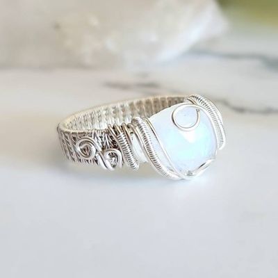 Alternate image for Rainbow Moonstone Sterling Silver Wire Wrapped Ring