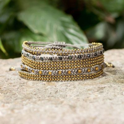 Primary image for Handwoven 5-Piece Macrame Wristband Bracelet Set in Grey Clouds of Mine