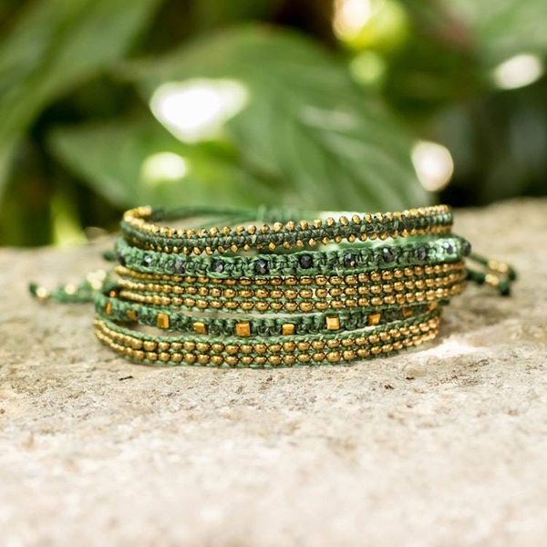 Alternate image for Adjustable Set of 5 Dark Green Glass Beaded Bracelet Set Life of Mine