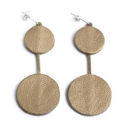 Main image for Hand-Painted Leather Drop Earrings with Double Disc Design Disco Glam