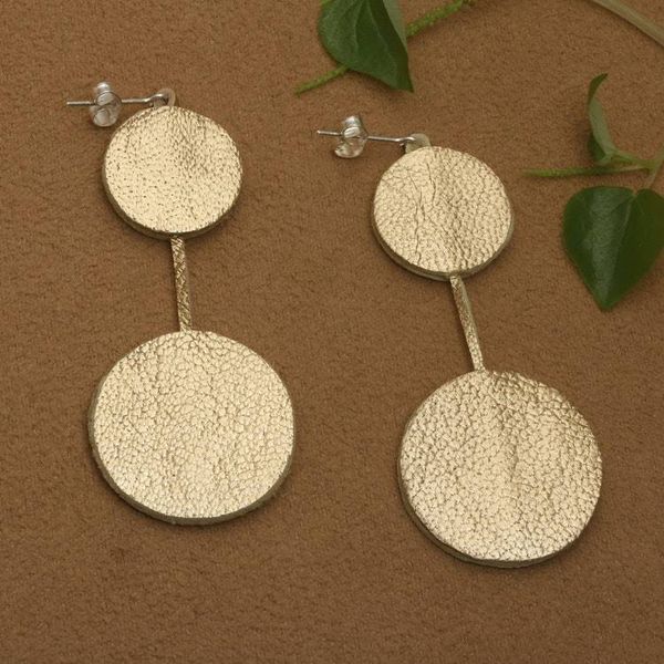 Alternate image for Hand-Painted Leather Drop Earrings with Double Disc Design Disco Glam