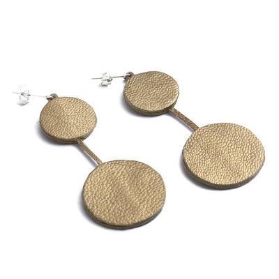 Alternate image for Hand-Painted Leather Drop Earrings with Double Disc Design Disco Glam