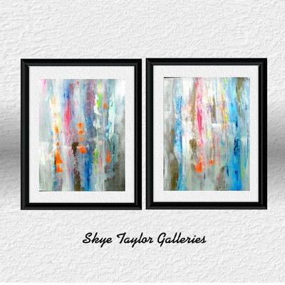 Primary image for Disconnect 1 and 2 - Original 2-Piece Abstract Acrylic Painting Set on Watercolor Paper - 9 x 12 Each - Diptych Set - Unframed - Free Shipping