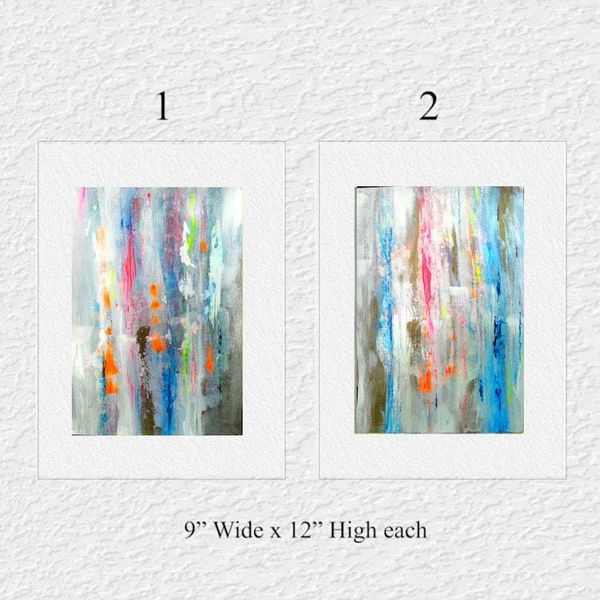 Alternate image for Disconnect 1 and 2 - Original 2-Piece Abstract Acrylic Painting Set on Watercolor Paper - 9 x 12 Each - Diptych Set - Unframed - Free Shipping