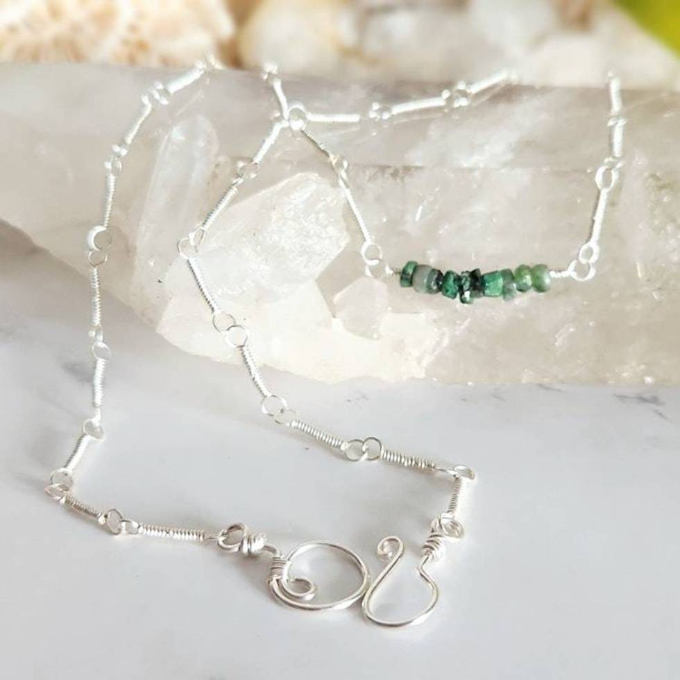 Sterling Silver Emerald Gemstone Necklace