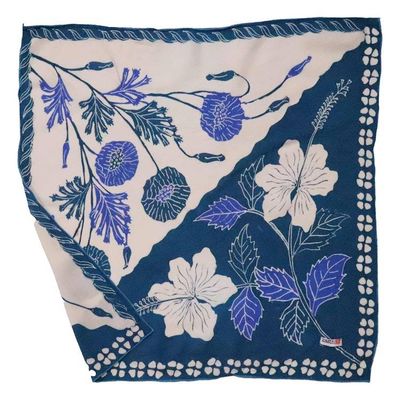 Alternate image for Full Hand Drawn Batik Tulis Bandana Authentic, 100% Soft Cotton, Hibiscus Poppy Flowers , Pagi Sore